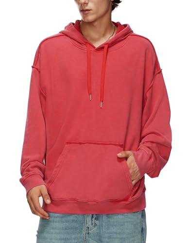 Iwing Mens Women Hoodies Sweatshirts Oversized Acid Wash Hoodie Lightweight Cotton Sweatshirt Vintage Baggy Washed Tops