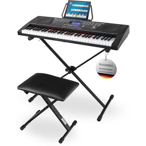 McGrey LK-6150 61 Tasten Keyboard Set - Einsteiger-Keyboard mit 61 Leuchttasten - 255 Sounds und 255 Rhythmen - integrierter MP3-Player - inkl. Ständer und Hocker - Schwarz