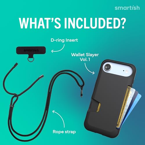 Image of Smartish iPhone Air Wallet Case + Crossbody Lanyard Strap - [Slim + Protective] Phone Case Credit Card Holder + Universal Detachable Shoulder Neck Strap for Apple iPhone Air - Black Tie Affair