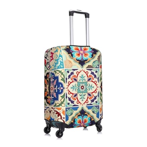 Luggage Cover Protector Vintage Ceramic Tile Ethnic Patchwork Suitcase Cover With Zipper, Luggage Cover For 18"-21" Suitcase Elastic Washable Stretch Suitcase Protector For Travel Vacation3