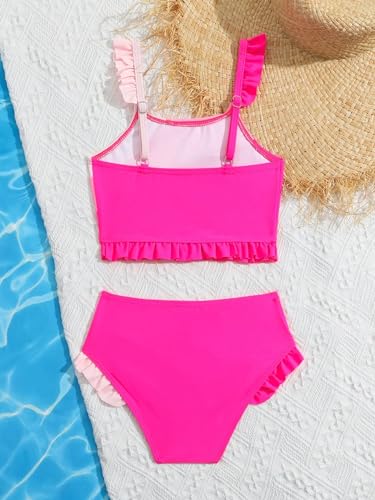 WDIRARA Girl's Color Block Ruffle Trim Bikini Set Swimsuit 2 Piece Bathing Suit2