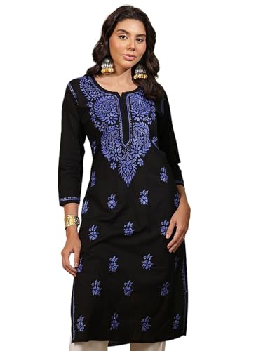 Image of Ada Hand Embroidered Lucknowi Chikankari Cotton Kurta Kurti for Women A411191