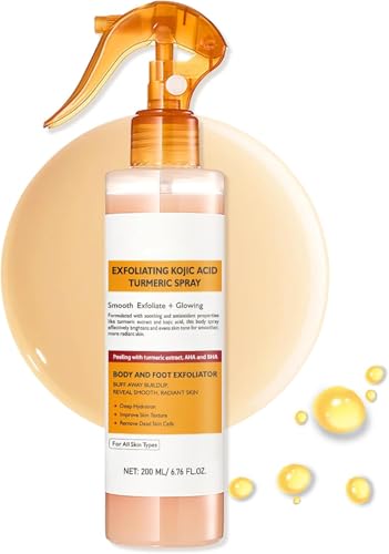 Body Keratin Care Kojic Acid Turmeric Spray Gently Exfoliating Peeling Solution Skincare with Retinol Glutathione Niacinamide Vitamin B C E for All Skin Types 200ml