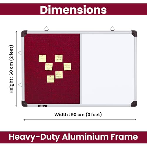Image of GOSHU Combination White Board 2 feet x3 feet & Maroon Pin-Up Notice Board | Non-Magnetic Dual Board for Home, Office & School (Maroon, 2x3 feet, Pack of 1 Item)