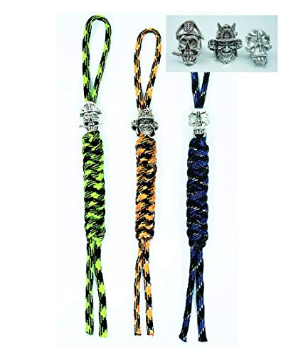 Aohoca Paracord Knife Lanyard With Alloy Skull Beads,Handcrafted Lanyards Pendant For Edc Pocket Knife/Folding Knife/Outdoor Gear/Zipper Pulls/Survival Key-Chain/Cell,Pack Of 3 #TOP2