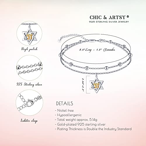 Image of CHIC & ARTSY 925 Sterling Silver Ankle Bracelets for Women, Dainty Adjustable Layered Foot Chains with Symbolic Charms, Boho Beach Everyday Lightweight Jewelry