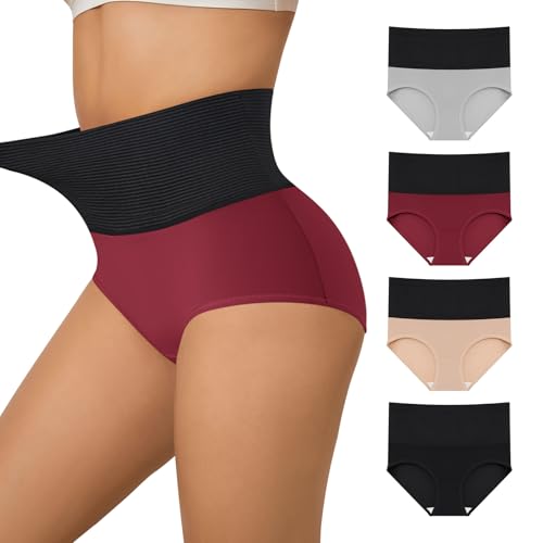 Women Tummy Control Underwear,High-Waist Full Coverage Panties, Wide Elastic Waistband Ladies Briefs Multipack