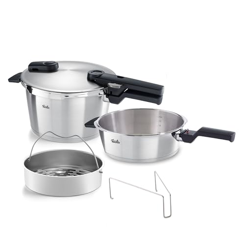 Fissler Vitaquick Premium 2 Piece Pressure Cooker Set, 2.6 Quart Skillet and 4.8 Quart Cooker, 18-10 Stainless Steel, Compatible with Induction, Gas, Electric Cooktops