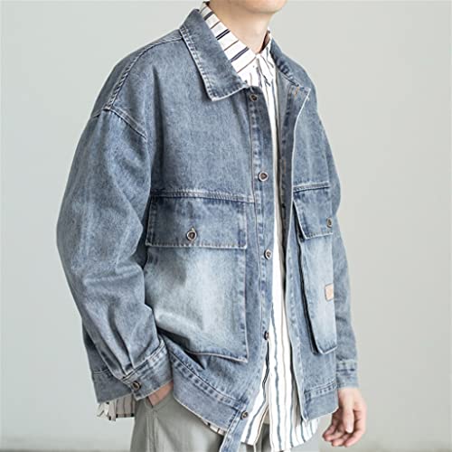 JSEIAJB Vintage Lapel Washed and Worn Denim Jacket Casual Loose Drop Shoulder Boys Jacket3