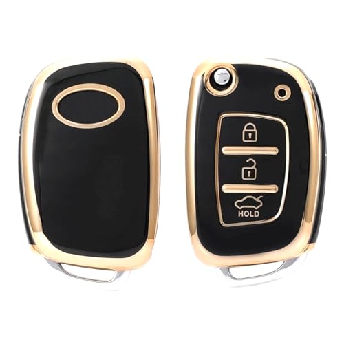 Image of AUTODIFYA TPU Car Key Cover Black & Golden Compatible for Hyundai Creta, I10 Grand Nios, I20 Elite, I20 (2020), Aura, Venue, I20 Active, Xcent (HYUNDAI, 3 Button Flip Key New)