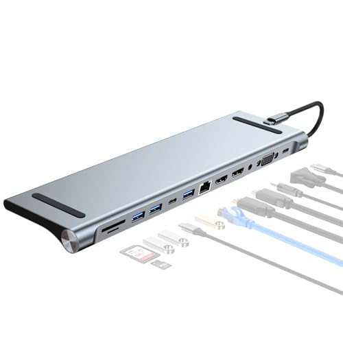 Estación de acoplamiento USB C, adaptador multipuerto para viajes y laptop