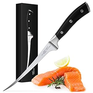 Joejis Coltello cucina 32cm inox Coltello per sfilettare pesce per disossare con impugnatura ergonomica e custodia Coltello cucina di piccole dimensioni per spellare o rifilare pesce o carne.