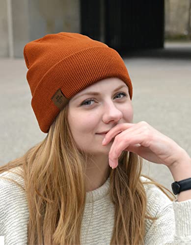 Winter Beanie Hat Acrylic Winter Hats For Women Men Soft Warm Unisex Cuffed Beanie (Dark Orange) #TOP2