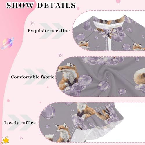 ALAZA Toddler Swimsuit Girl Bathing Suit Swimwear Rash Guard Fox Dream Bubble Long Sleeve 3T4