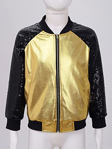 Hularka Kids Girls Boys Sparkle Metallic Long Sleeve Bomber Jacket Coat Jazz Street Dance Top Outwear with Hat Set3