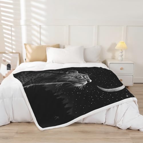 Homemissing Leopard Fleece Throw Blanket Single 50x60Inch Moon Universe Cloud Galaxy Sherpa Blanket for Bed Sofa Couch Star Print Room Decor - Image 2