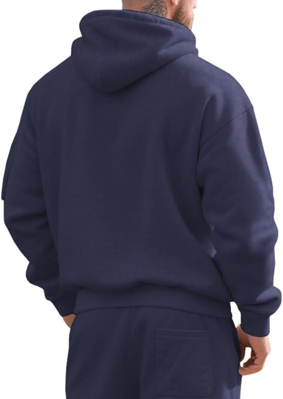 Men's Hooded Sweatshirt - Quarter Zip Pullover with Pockets Autumn Winter Casual Wear for Vacations - Image 3