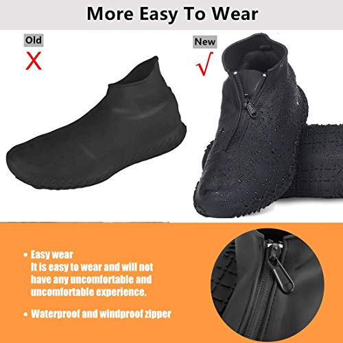 DREAMUS Reusable Silicone Waterproof Shoe Covers, Silicone Shoe Covers with Zipper No-Slip Silicone Rubber Shoe Cover for Kids,Men and Women