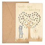 MINISONA Hochzeitskarte Holz mit Umschlag, Hochzeitsgeschenk Geldgeschenk mit Fach, Personalisierte Glückwunschkarte Hand in Hand für Brautpaar, Karte zur Hochzeit für Geld(Hochzeit)