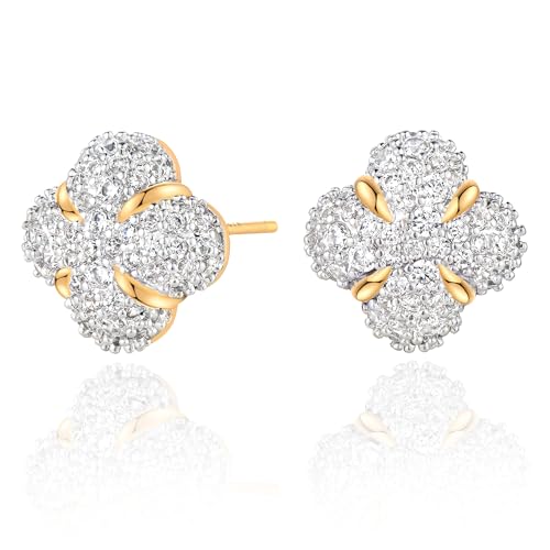 Gold Stud Earrings for Women 14K Gold Plated S925 Sterling Silver Post Hypollergenic Cubic Zirconia Oval Earrings Gold Jewelry