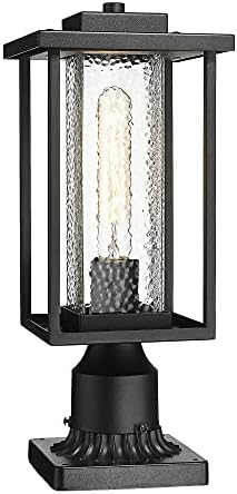 KAUEN Outdoor Post Light,15.4-Inch Exterior Lamp Post Light Fixture with Pier Mount Base, Outdoor Pole Light in Black Finish with Water Ripple Glass, 2435-1G