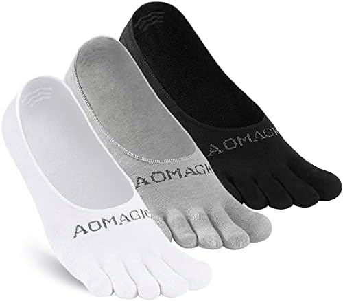 aomagic Toe Socks No Show Women Men Liner Socks Invisible Non-Slip Low Cut Finger Socks Soft Breathable, White/Black/Grey Medium - 3 Pairs