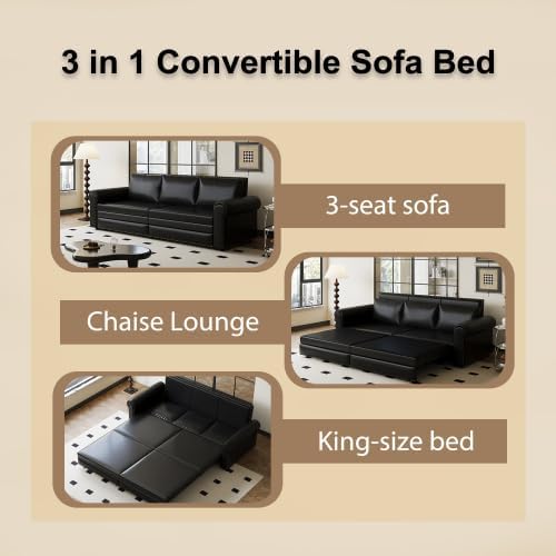 Futon Sofa Bed,Queen Size 3-in-1 Convertible Sleeper Sofa,90" Pull Out Futon Sleeper Loveseat Couch,Modern Futon Loveseat Couch for Living Room,Small Space,Apartment,Bedroom (Velvet, Black)