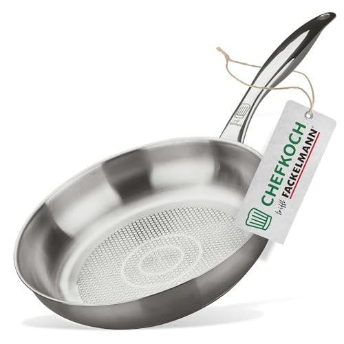 Fackelmann Chefkoch poêle à frire Ø24 cm avec fond alvéolé - Poêle en acier inoxydable de haute qualité - Convient pour tous les types de feux (y compris l'induction) - Ø24 x 0,5 cm