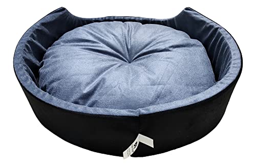 Image of X-Large Size Dog and Cat Bed Round Shape Export Quality Ultrasoft Micro Fiber Filling for Extra Comfert Dual Color Grey-Black Machine Washable Anti Skid Base Pet Bed