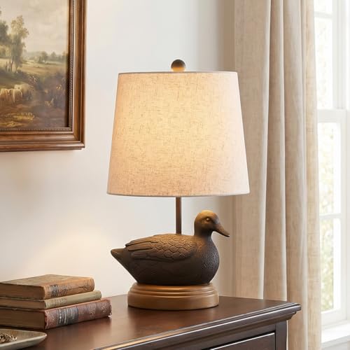 Crestview Collection 21 H Resin Black Duck Table Lamp Natural Linen Shade