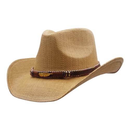 Image of SAJUZEN Men & Women's Straw Cowboy Hat with Wide Brim