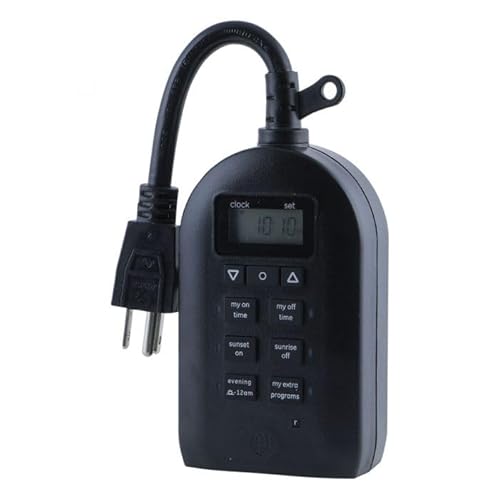 Multi Purpose Light Control Timer | MyTouchSmart Plug-In Scheduler - Indoor Outdoor Operation, LCD Status Screen | Dual Outlet Switching, Black Housing