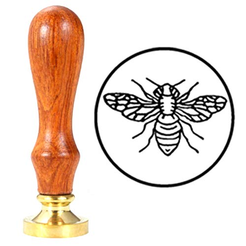 Anbose Cachet de cire d'abeille avec poignée en bois et sceaux en cuivre Style rétro vintage Miel pour lettres, cartes d'invitation Cover