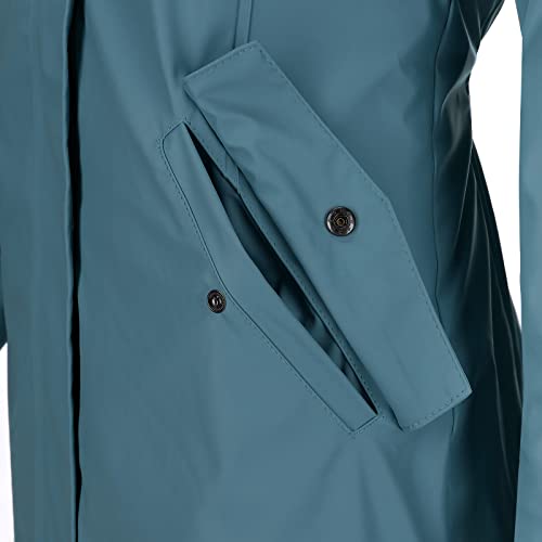 Dry Fashion Damen Regenmantel Malmö - Frauen Regenjacke Jacke mit Kapuze Lang Winddicht Wasserdicht Gefüttert mit Teddyfleece in Petrol Größe 38