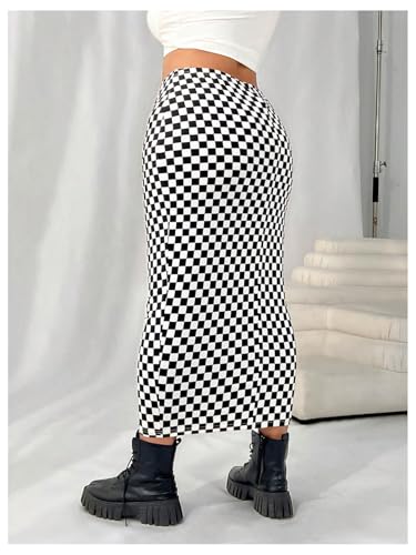 WDIRARA Women's Plus Size Checkered Maxi Skirt High Waisted Bodycon Pencil Skirts2