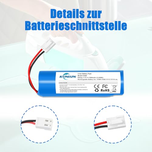 KUNLUN 3,7V 3500mAh Ersatzakku für Fensterreiniger, Li-Ion Ersatzakku für Leifheit Dry&Clean 51000 51002, 51113, 51114 Fenstersauger