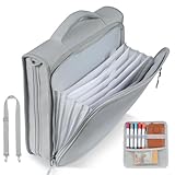2 Inch 3 Ring Zipper Binder with Multi-Pocket, 6-Tab Expandable File Folder, Fits 14” Laptop, Zipper Bag Fits 500 Sheet Capacity with Handle & Shoulder Strap(Grey)