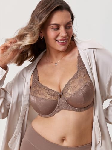 Image of DELIMIRA Women's Plus Size Full Coverage Underwire Unlined Minimizer Lace Bra