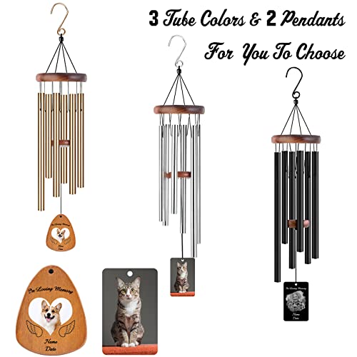 Image of Personalized Custom Wind Chimes Memorial Gift for Loss of Loved One Mother Dad Mom Dog Pets Customized Outdoor Sympathy Wind Chimes with Photo Text