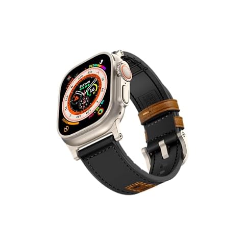 Made for Apple Watch Band 49mm 46mm 45mm 44mm 42mm, Mifa Leather Silicone Nylon Hybrid iWatch Bands for Men Women, Replacement Vintage Sports Strap for Series Ultra 2 1 10 SE Black Cover