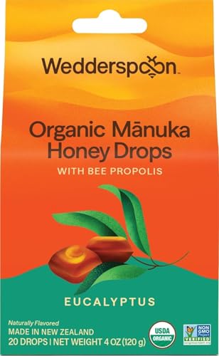 Image of Wedderspoon Organic Manuka Honey Drops, Eucalyptus & Bee Propolis, 20 Count