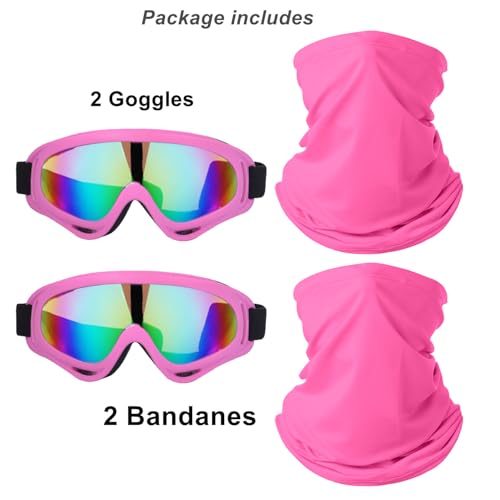 Image of LJDJ Motorcycle Goggles,2 Pack Dirt Bike ATV Motocross Riding Hiking Protective with 2 Pack Neck Breathable Bandana Mask (Rose Pink /Colorful+mask)