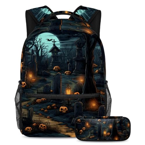 Ensemble sac à dos Halloween Cimetière et trousse le cadeau de rentrée idéal pour les enfants