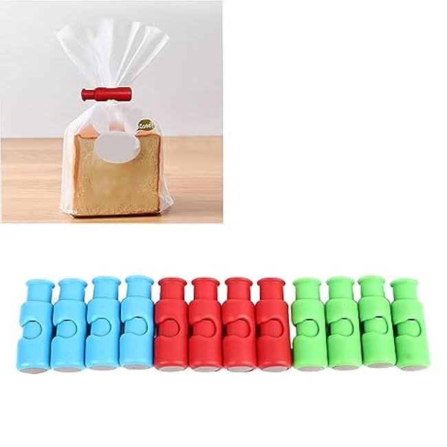 12Pcs Bread Bag Clips Sturdy ABS Plastic 3 Colors Easy Plastic Bag Closure Clips for Home Kitchen Travel Dining Storage Kitchen Storage Organization Accessories
