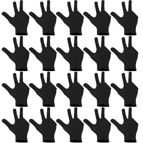 Lizusidtsy 20Pcs Breathable Billiard Gloves Snooker Left Right Hand Gloves 3 Fingers Cue Gloves for Women Men Billiard Accessories