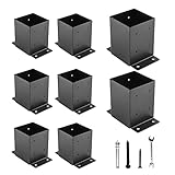 YVHFWOY 4x4 Post Base, Deck Post Brackets(Inner Size 3.6'x3.6')，Black Powder Coated Heavy Thick Steel Post Anchor for Deck Porch Handrail Railing Fence Plate Pergola Support(8 PCS)…