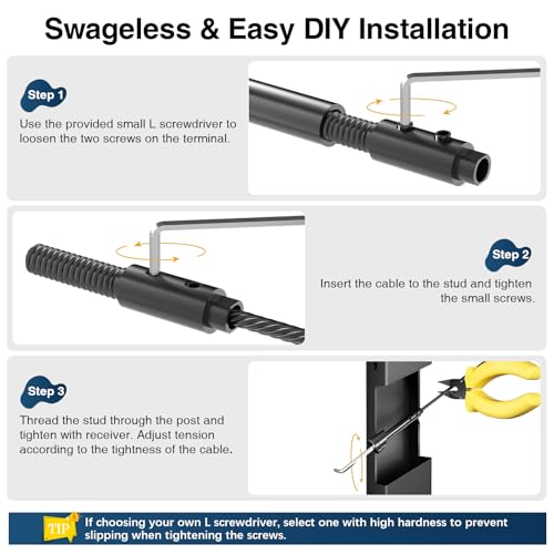 Image of Patented 1 /8 inch Swageless Invisible Cable Railing Kit Hardware for Stair Cable Railing System (Black, Terminal-24 Pack)
