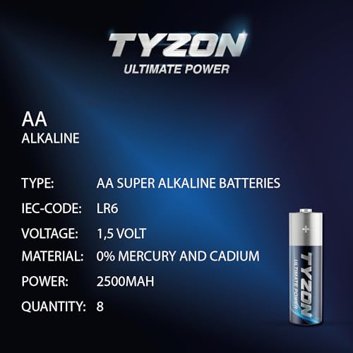 Miniatura 2 de TYZON 8 Pilas alcalinas AA - Baterías Desechables duraderas para electrodomésticos y electrónicos (Paquete de 2)