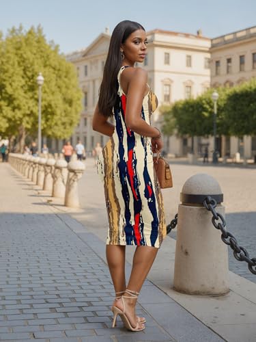 Image of Nimsruc Summer Dresses for Women 2026 Sexy Tank Top Bodycon Pencil Sleeveless Basic Midi Club Dress
