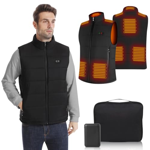Rtdep Chaleco Calefactable Hombre, Calefacción Térmico con 15 Zonas, Calentamiento Chaleco con batería de 10000mah, Dual Inteligente Ropa Calefactable para Moto Caza(2XL)
